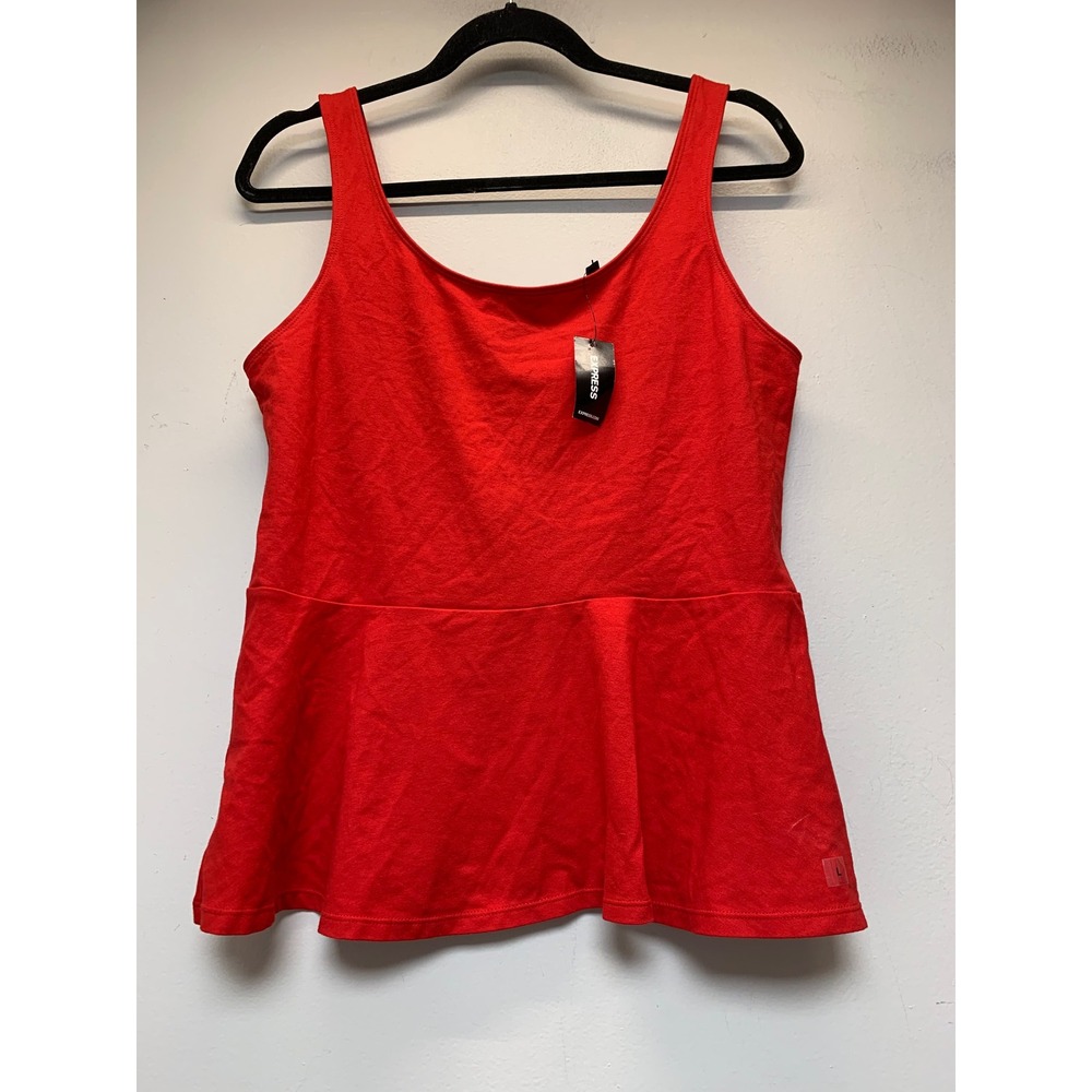 Express Peplum Tank Top Womens Large Red‎ Excellent Zip Back Sleeveless L